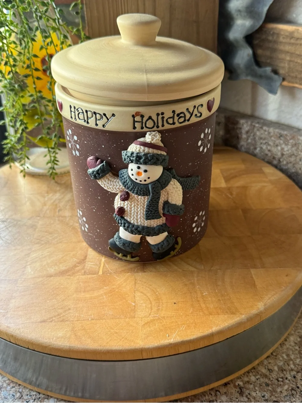 Vintage Happy Holidays Christmas Cookie Canister | Santa, Penguin & Snowman